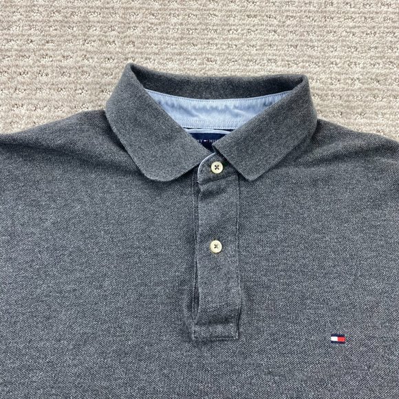 Tommy Hilfiger Polo Shirt Men Large L Gray Casual Golf Embroidered Logo Cotton - Picture 3 of 9